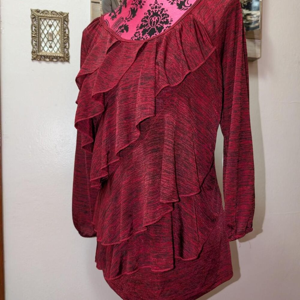 Women's Sheer Black and Red ruffle Blouse size Large